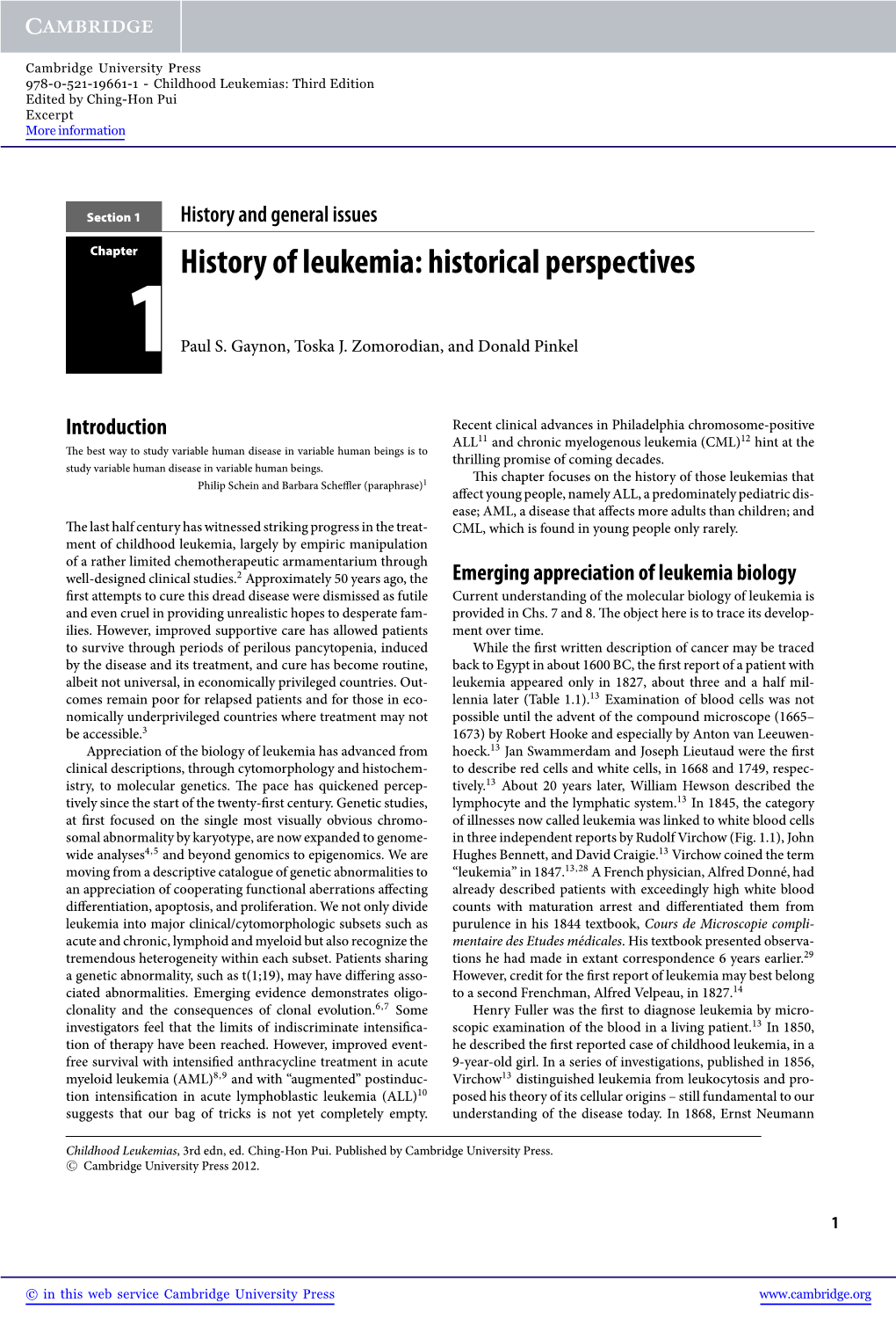 History of Leukemia: Historical Perspectives Paul S