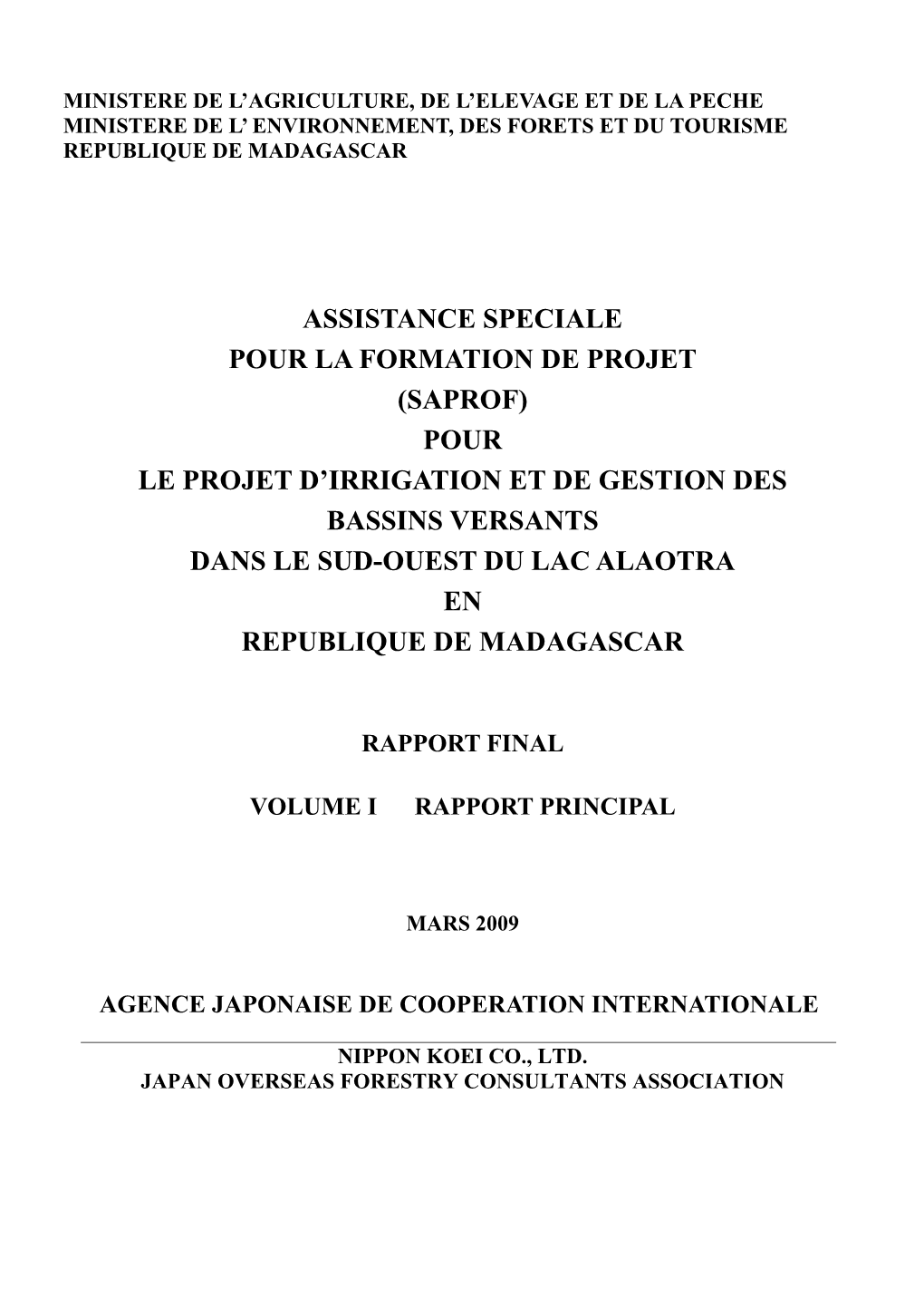 (Saprof) Pour Le Projet D'irrigation Et De Gestion