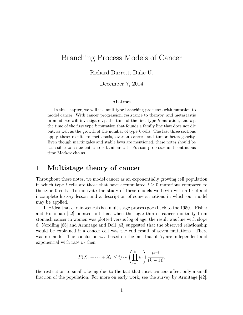 Branching Process Models of Cancer