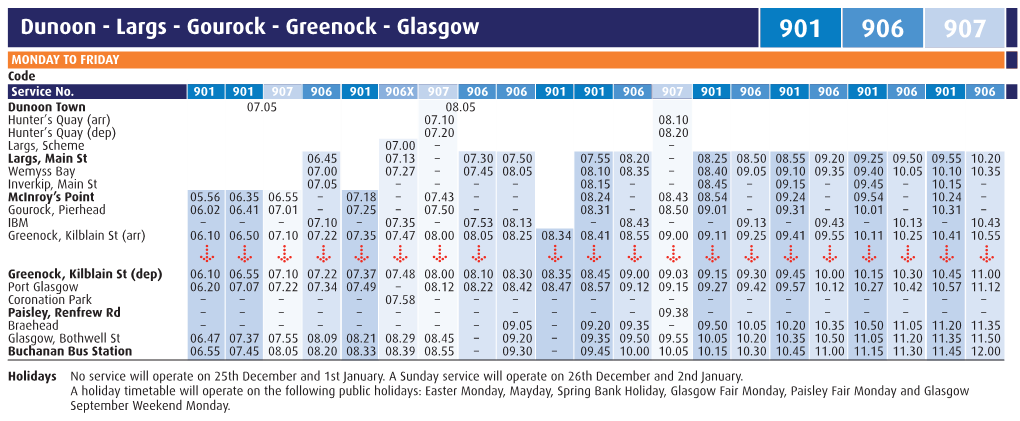 Dunoon - Largs - Gourock - Greenock - Glasgow 901 906 907 1 MONDAY to FRIDAY Code Service No