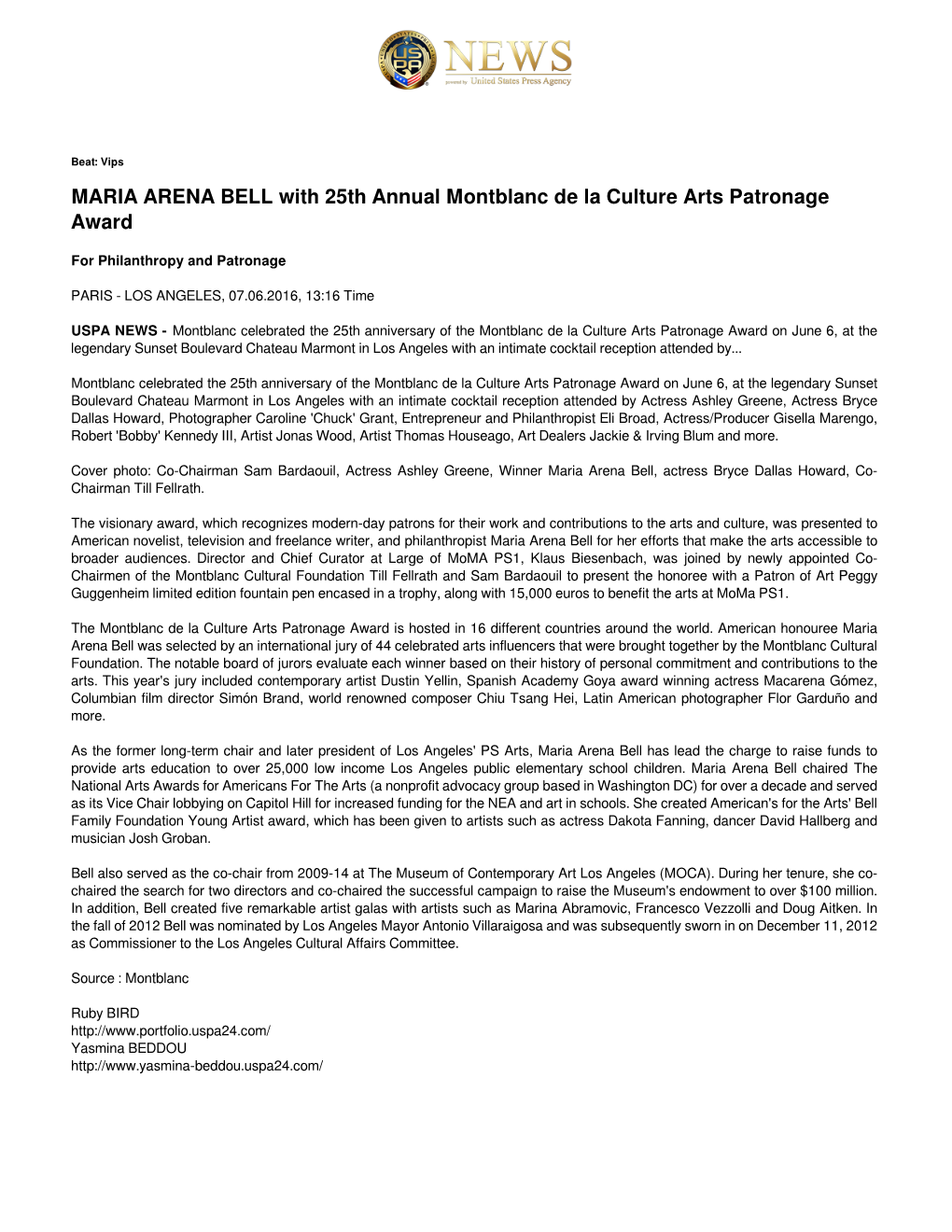 MARIA ARENA BELL with 25Th Annual Montblanc De La Culture Arts Patronage Award