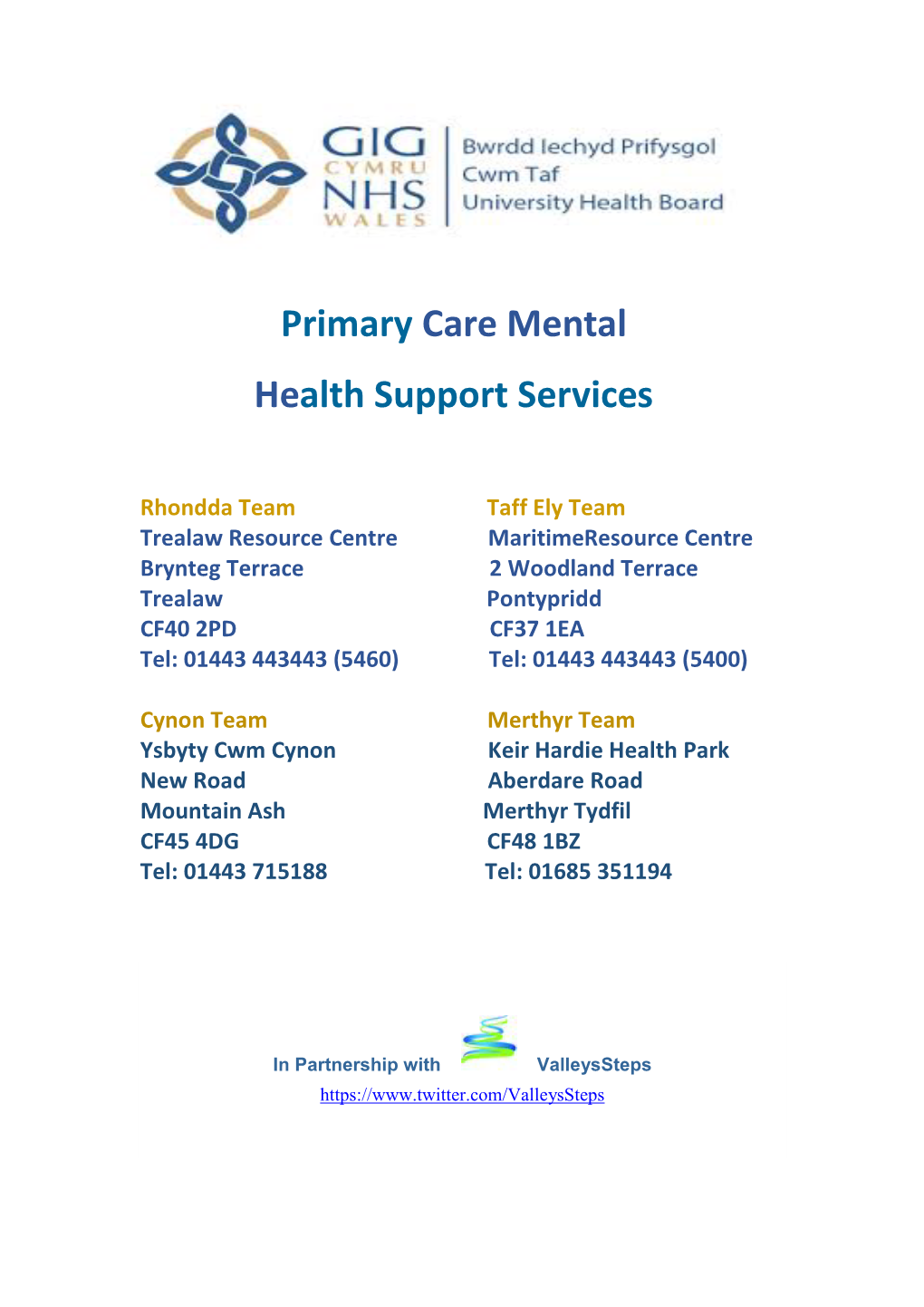 Primary Care Mental Health Support Services