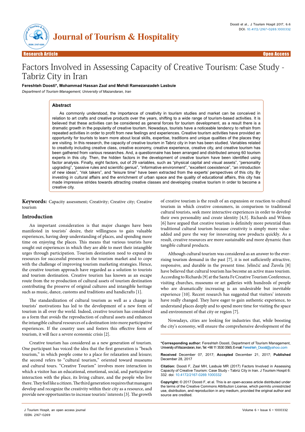 Factors Involved in Assessing Capacity of Creative Tourism