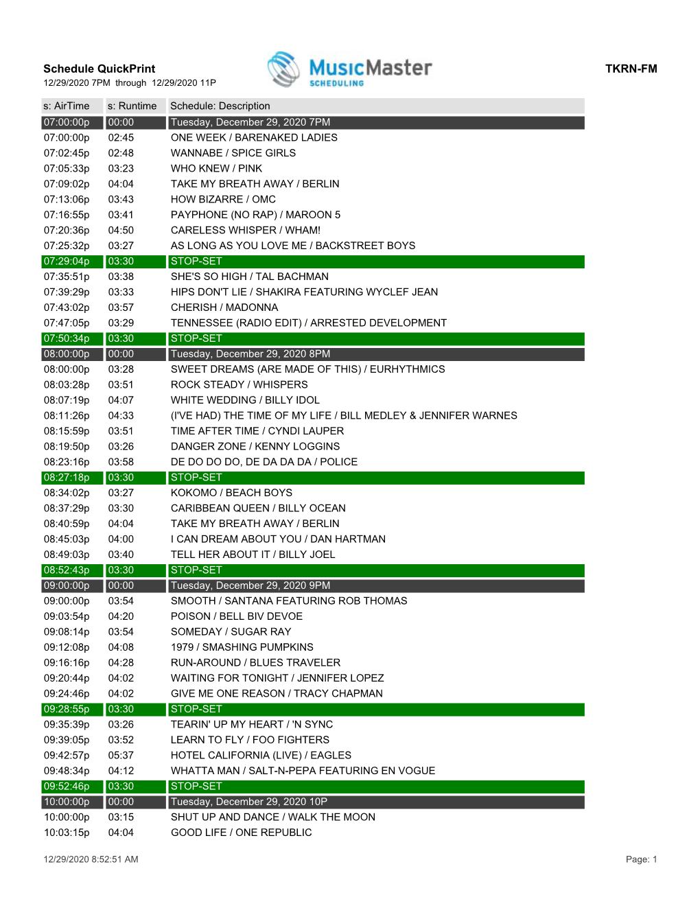 Schedule Quickprint TKRN-FM