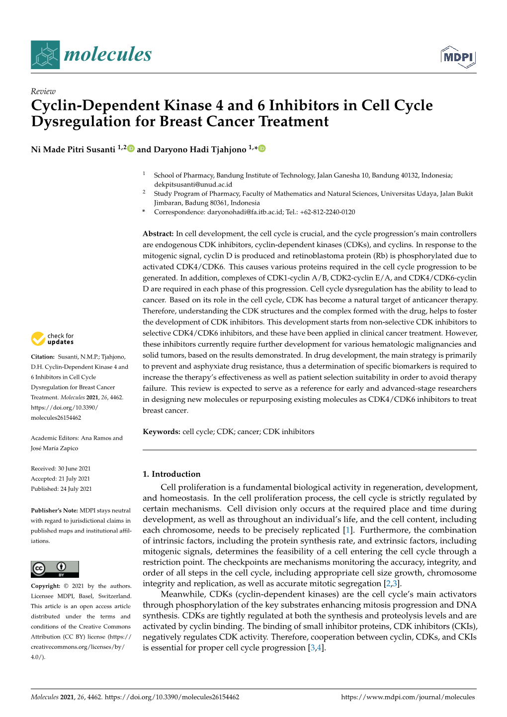 Cyclin-Dependent Kinase 4 and 6 Inhibitors in Cell Cycle Dysregulation for Breast Cancer Treatment