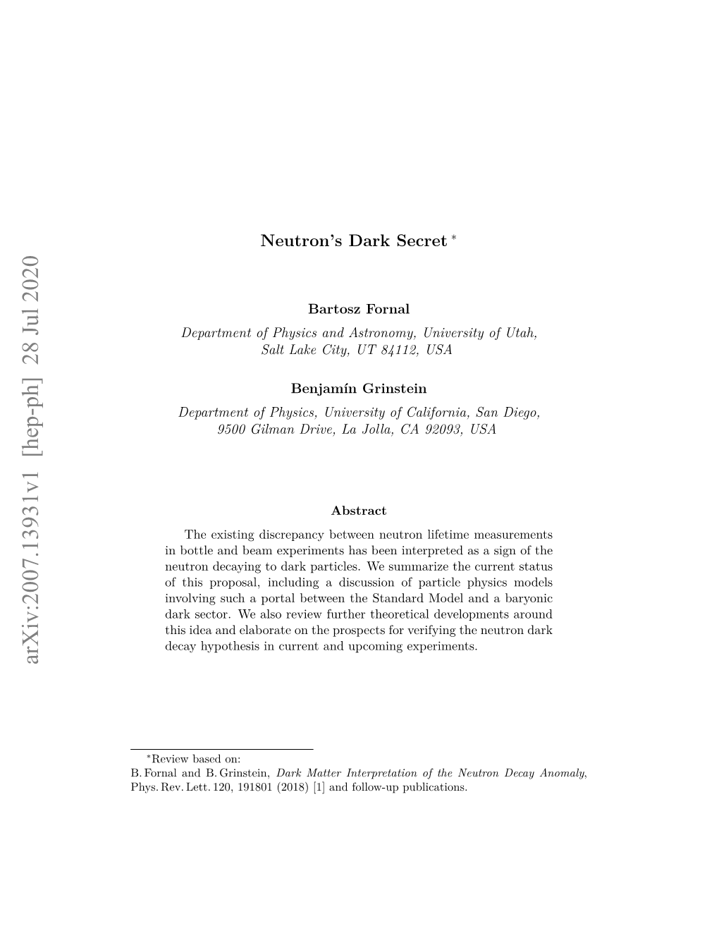 Arxiv:2007.13931V1 [Hep-Ph] 28 Jul 2020