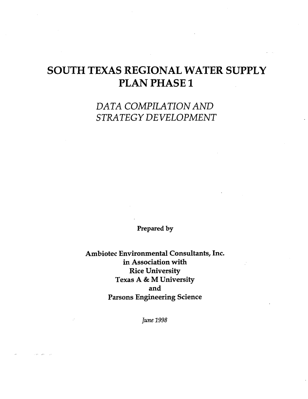 SOUTH TEXAS REGIONAL WATER SUPPLY Planphasel