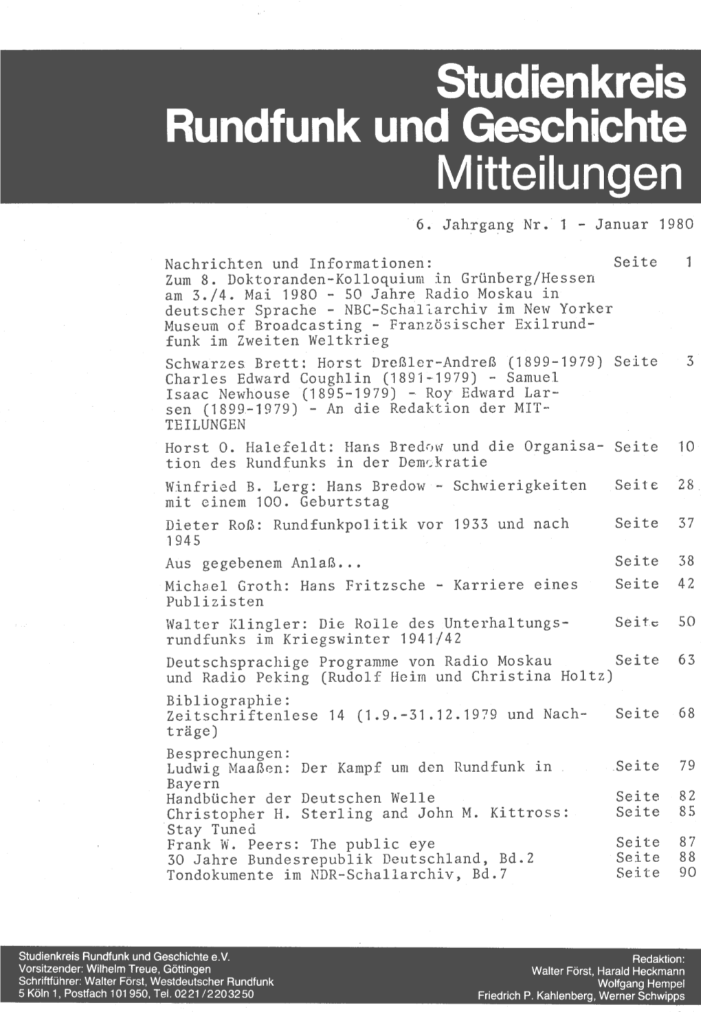 Studienkreis Rundfunk Und Geschichte Mitteilungen