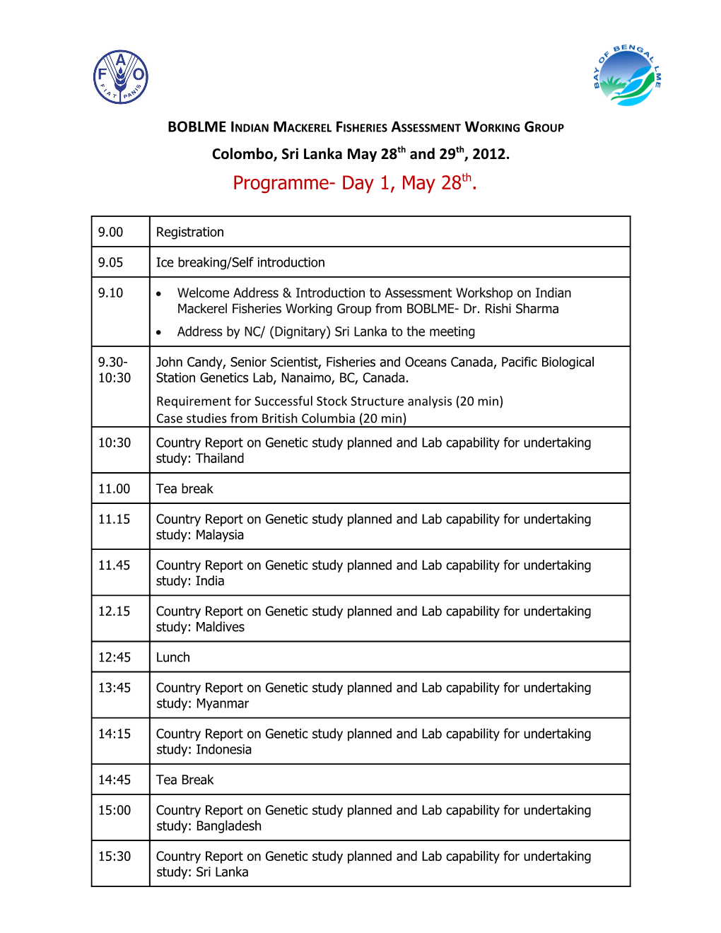 BOBLME Indian Mackerel Fisheries Assessment Working Group