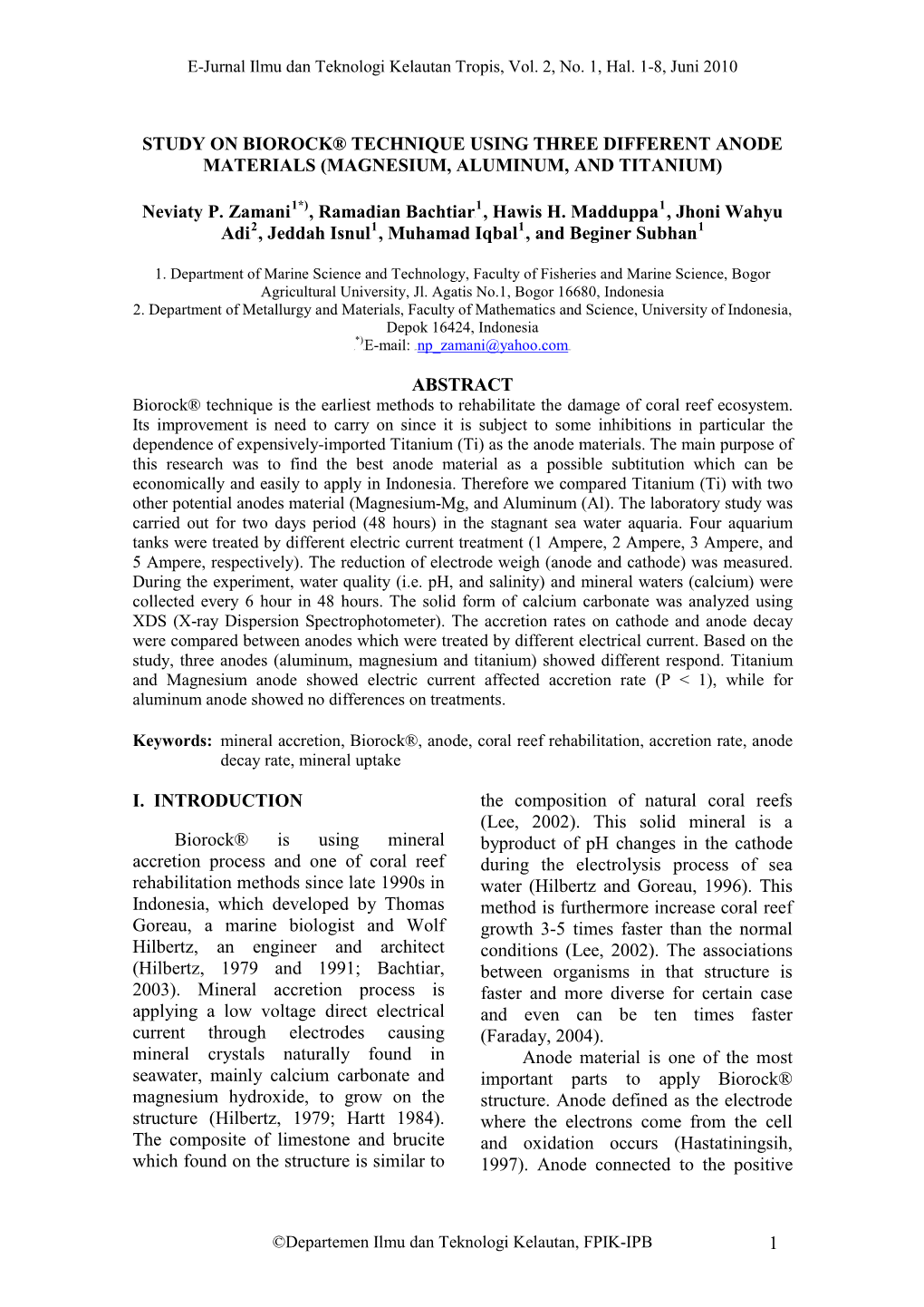 1 Study on Biorock® Technique Using Three Different Anode …