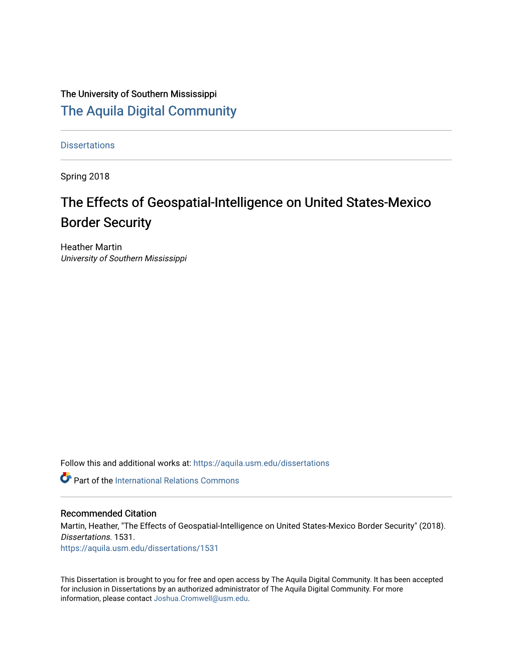 The Effects of Geospatial-Intelligence on United States-Mexico Border Security