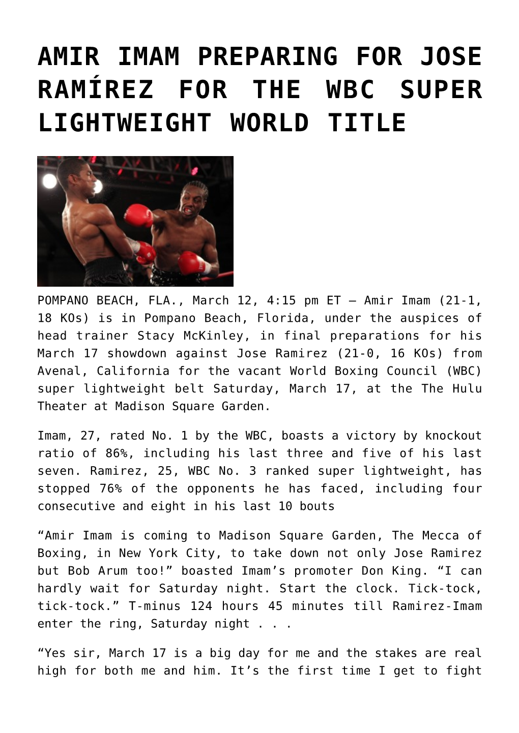 Amir Imam Preparing for Jose Ramírez for the Wbc Super Lightweight World Title