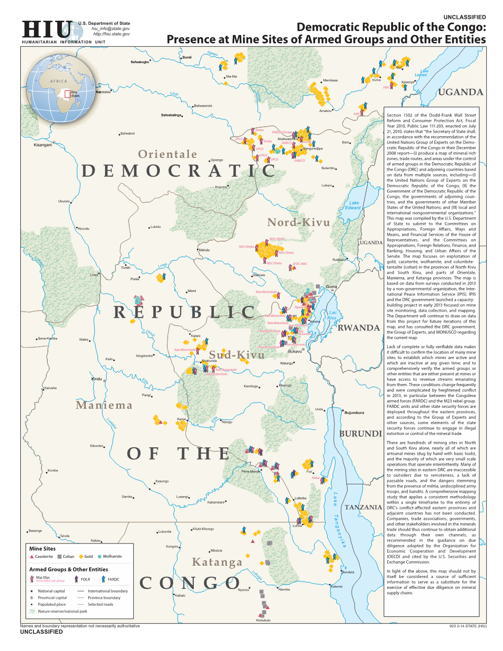 Democratic Republic of the Congo: HUMANITARIAN INFORMATION UNIT Presence at Mine Sites of Armed Groups and Other Entities