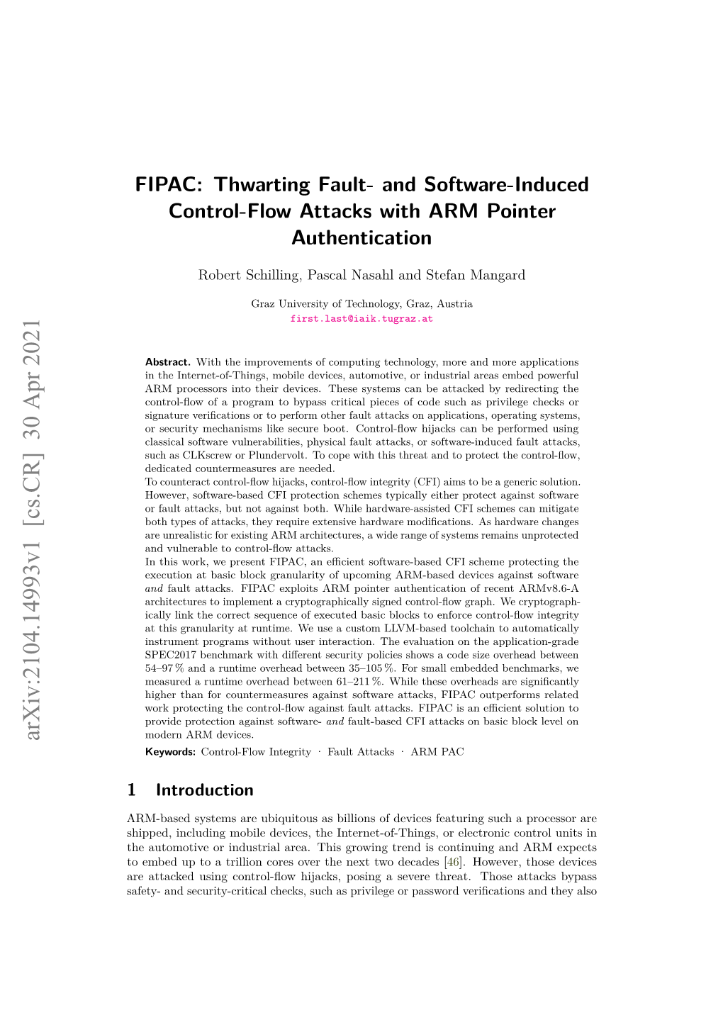 Thwarting Control-Flow Attacks with ARM Pointer Authentication Bypass Additional Countermeasures Implemented in Software