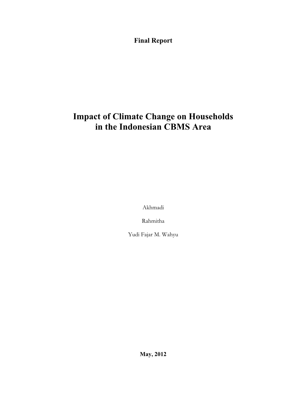 Impact of Climate Change on Households in the Indonesian CBMS Area