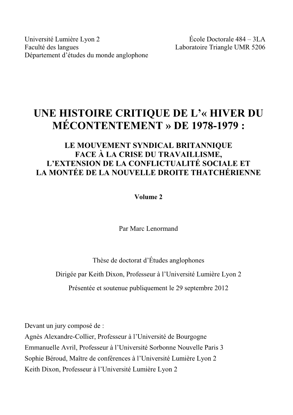 Hiver Du Mécontentement » De 1978-1979