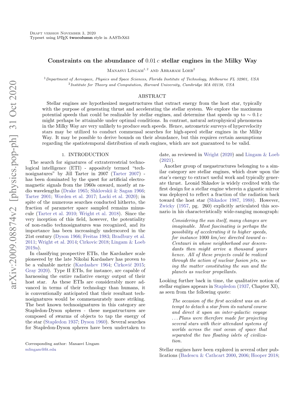 Arxiv:2009.08874V2 [Physics.Pop-Ph] 31 Oct 2020