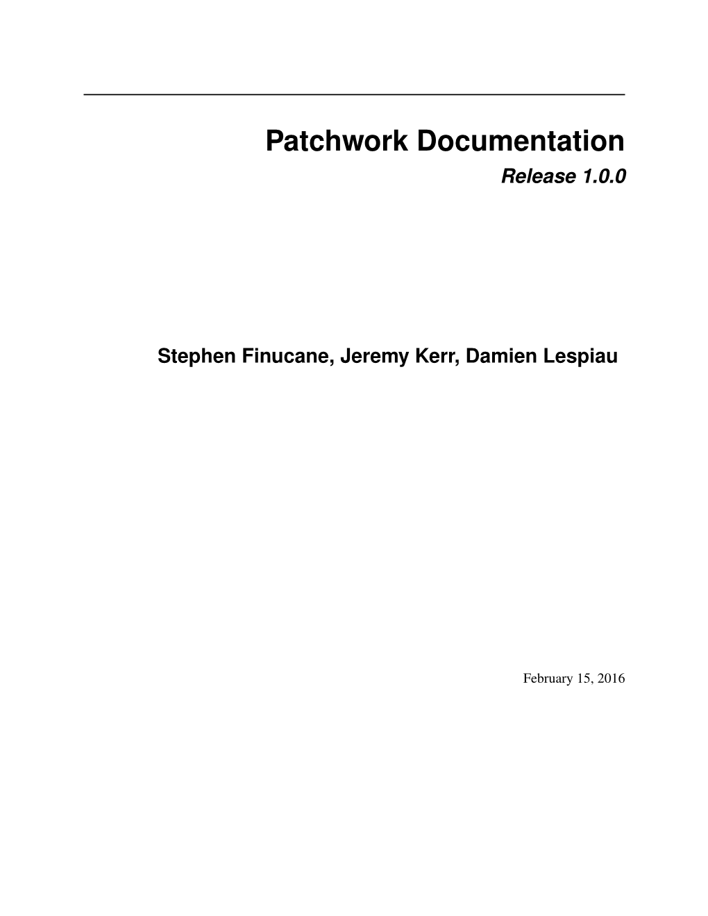 Patchwork Documentation Release 1.0.0