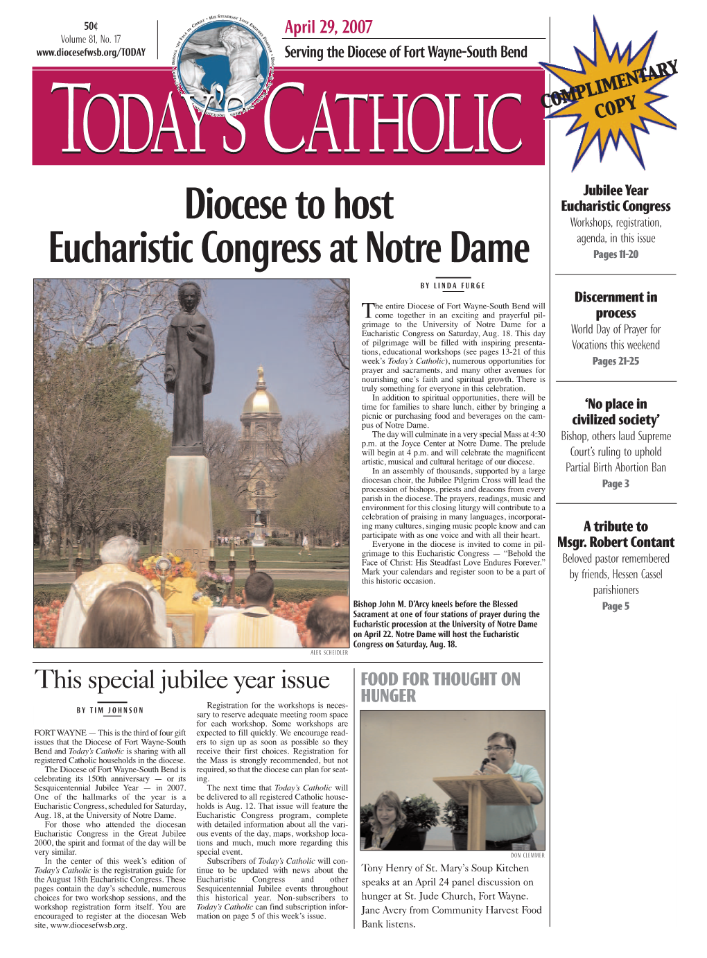 Diocese to Host Eucharistic Congress at Notre Dame