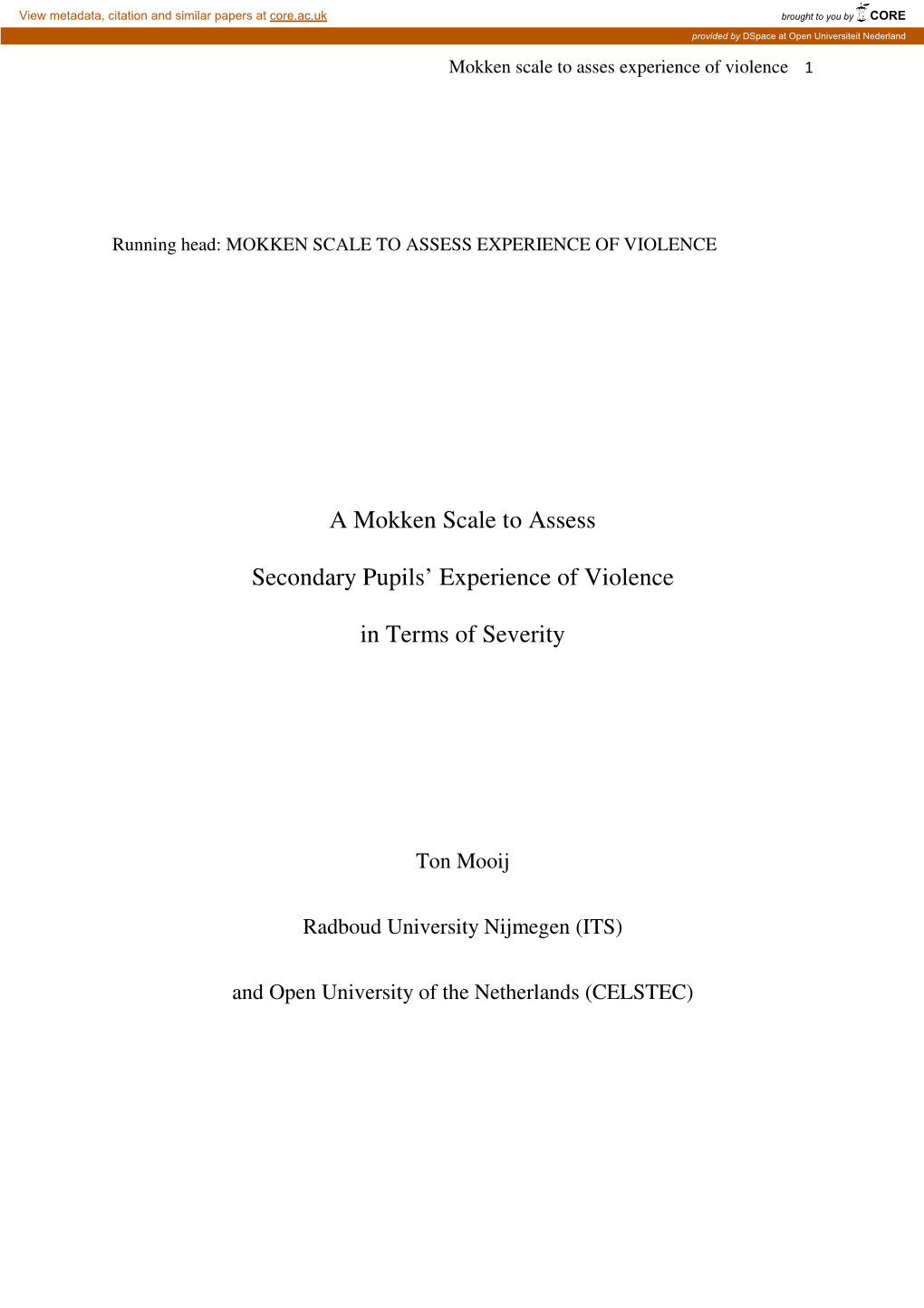 A Mokken Scale to Assess Secondary Pupils' Experience of Violence In