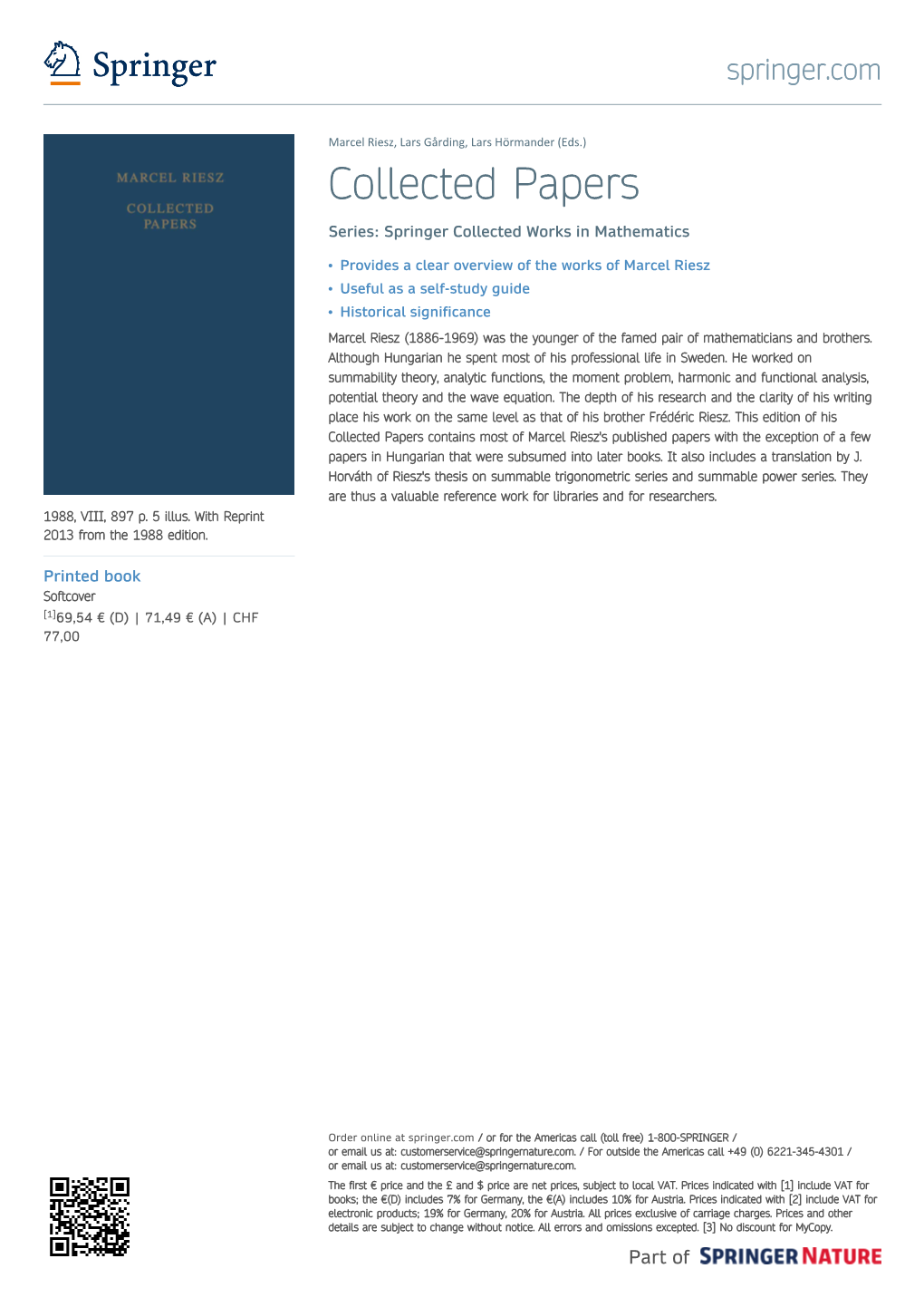 Collected Papers Series: Springer Collected Works in Mathematics