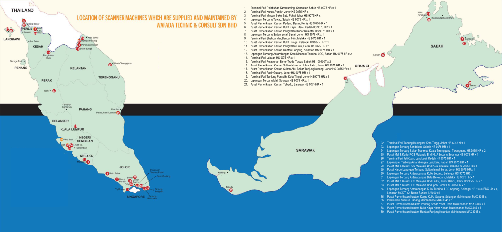 22. Terminal Feri Tanjung Belungkor Kota Tinggi, Johor HS 6046 Si X 1 23. Lapangan Terbang Sandakan, Sabah HS 9075 HR X 1 24. La