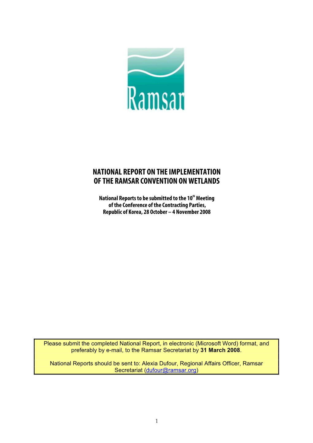 National Report on the Implementation of the Ramsar Convention on Wetlands