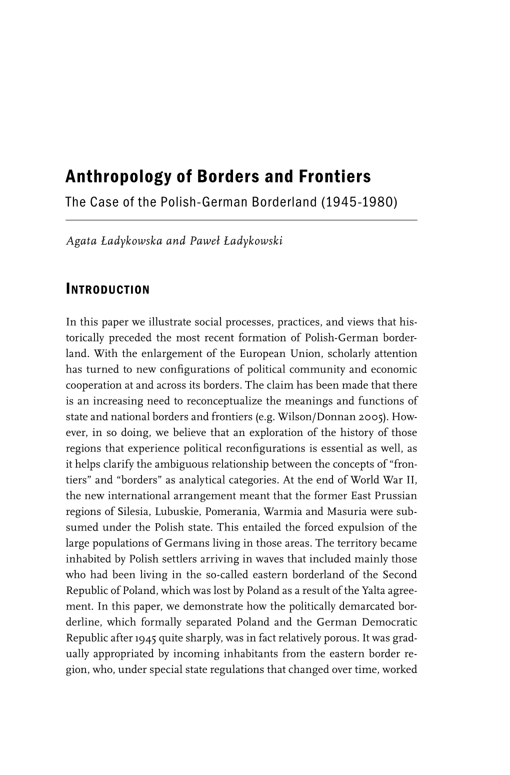Anthropology of Borders and Frontiers the Case of the Polish-German Borderland (1945-1980)