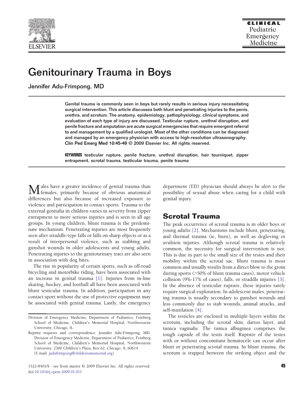 Genitourinary Trauma in Boys Jennifer Adu-Frimpong, MD