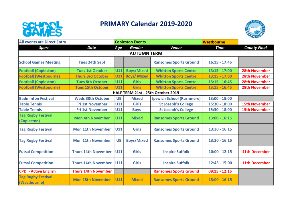 PRIMARY Calendar 2019-2020