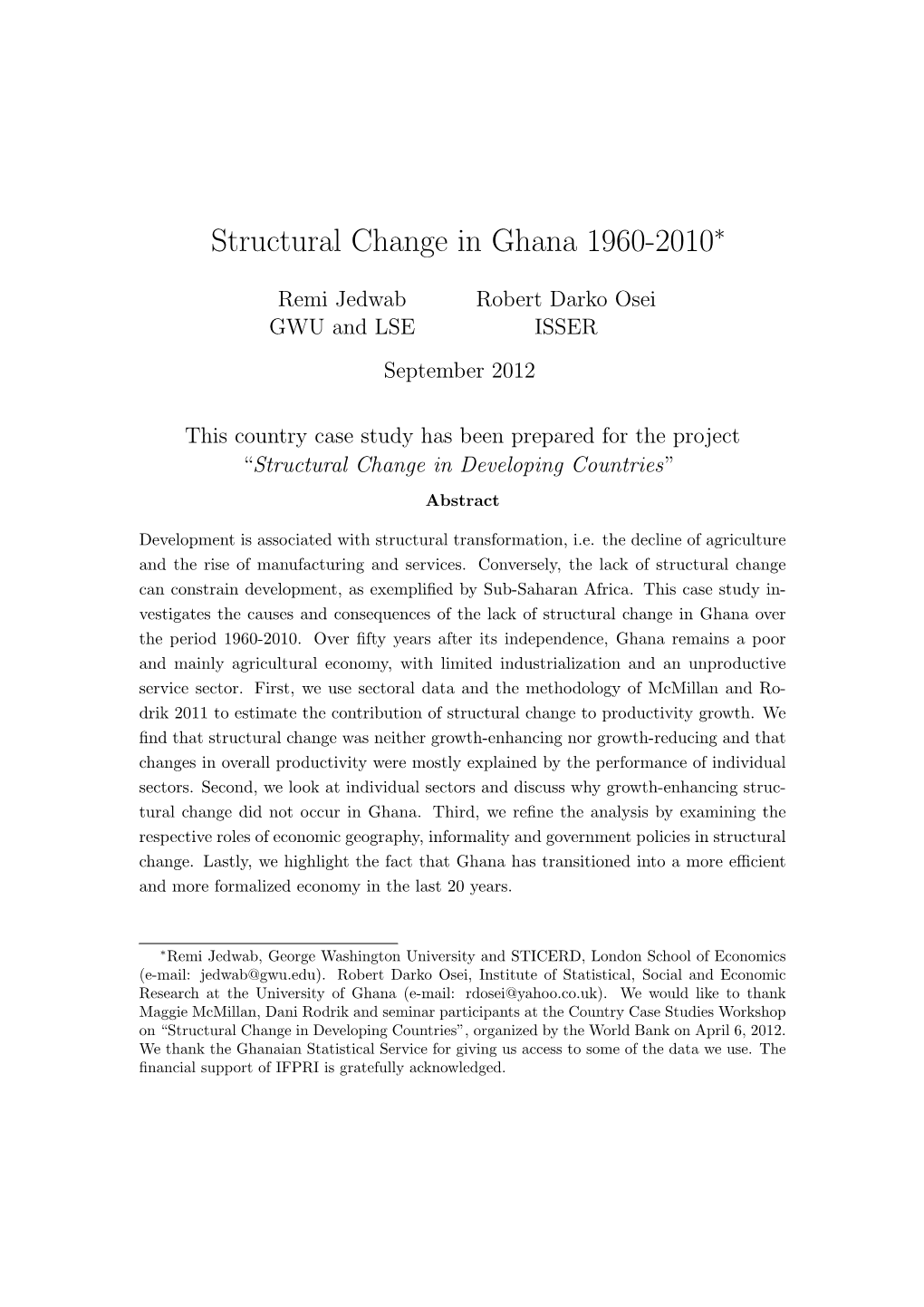 Structural Change in Ghana 1960-2010∗