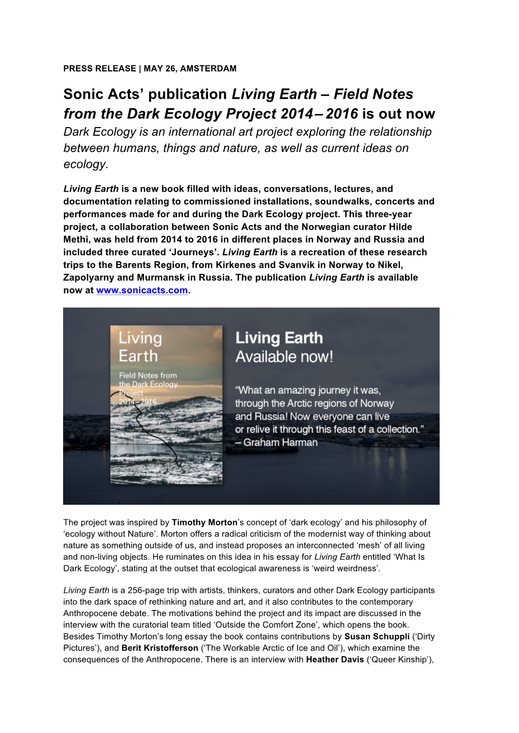 Sonic Acts' Publication Living Earth – Field Notes from the Dark Ecology Project 2014–2016 Is Out