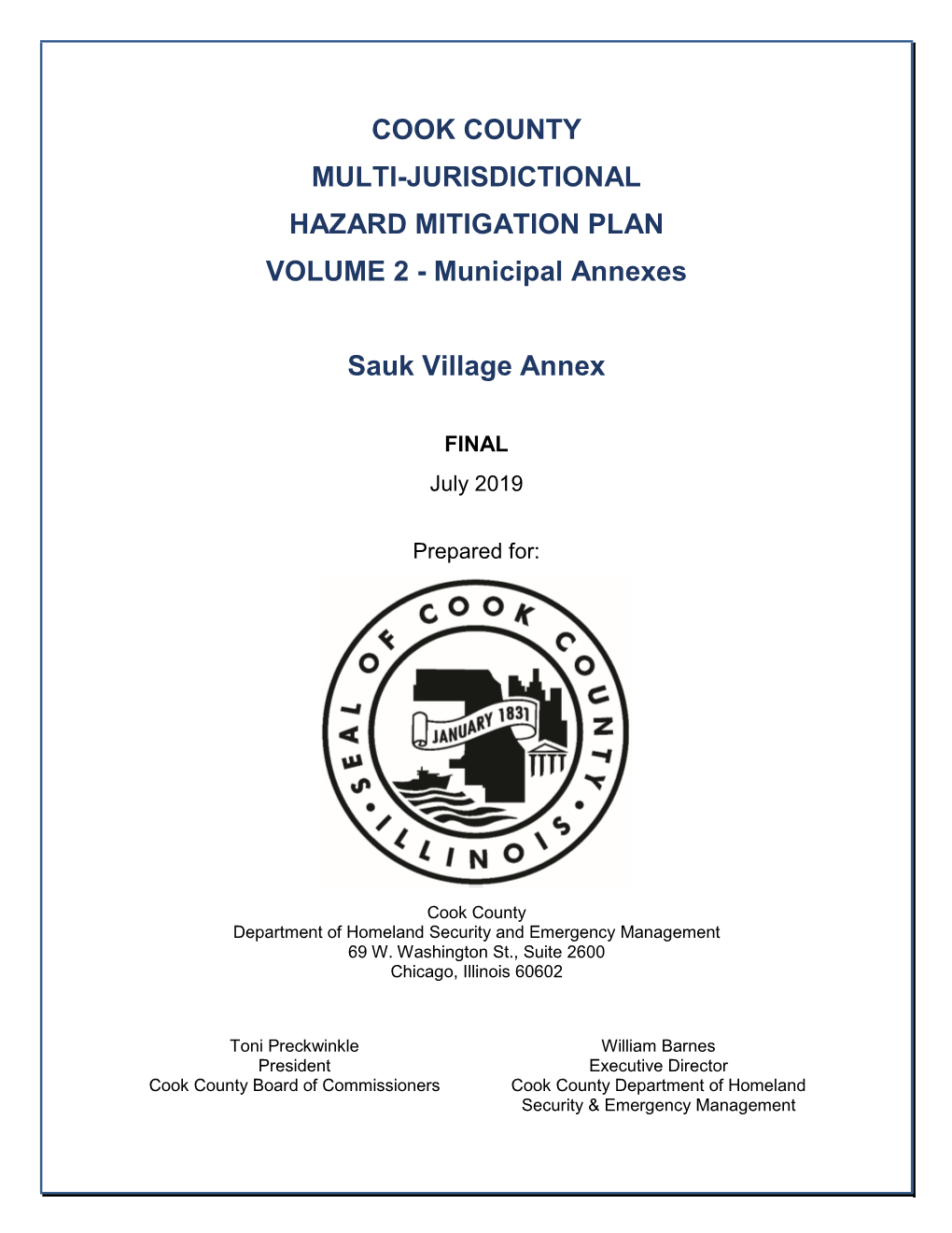 Volume 2: Cook County Hazard Mitigation Plan – Sauk Village Annex