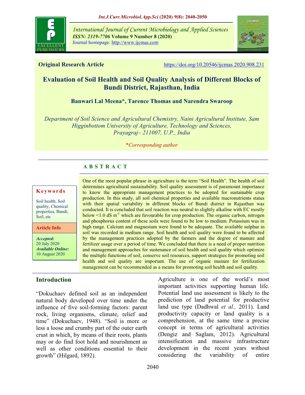 Evaluation of Soil Health and Soil Quality Analysis of Different Blocks of Bundi District, Rajasthan, India