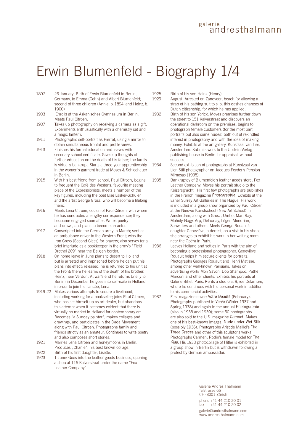 Erwin Blumenfeld - Biography 1/4