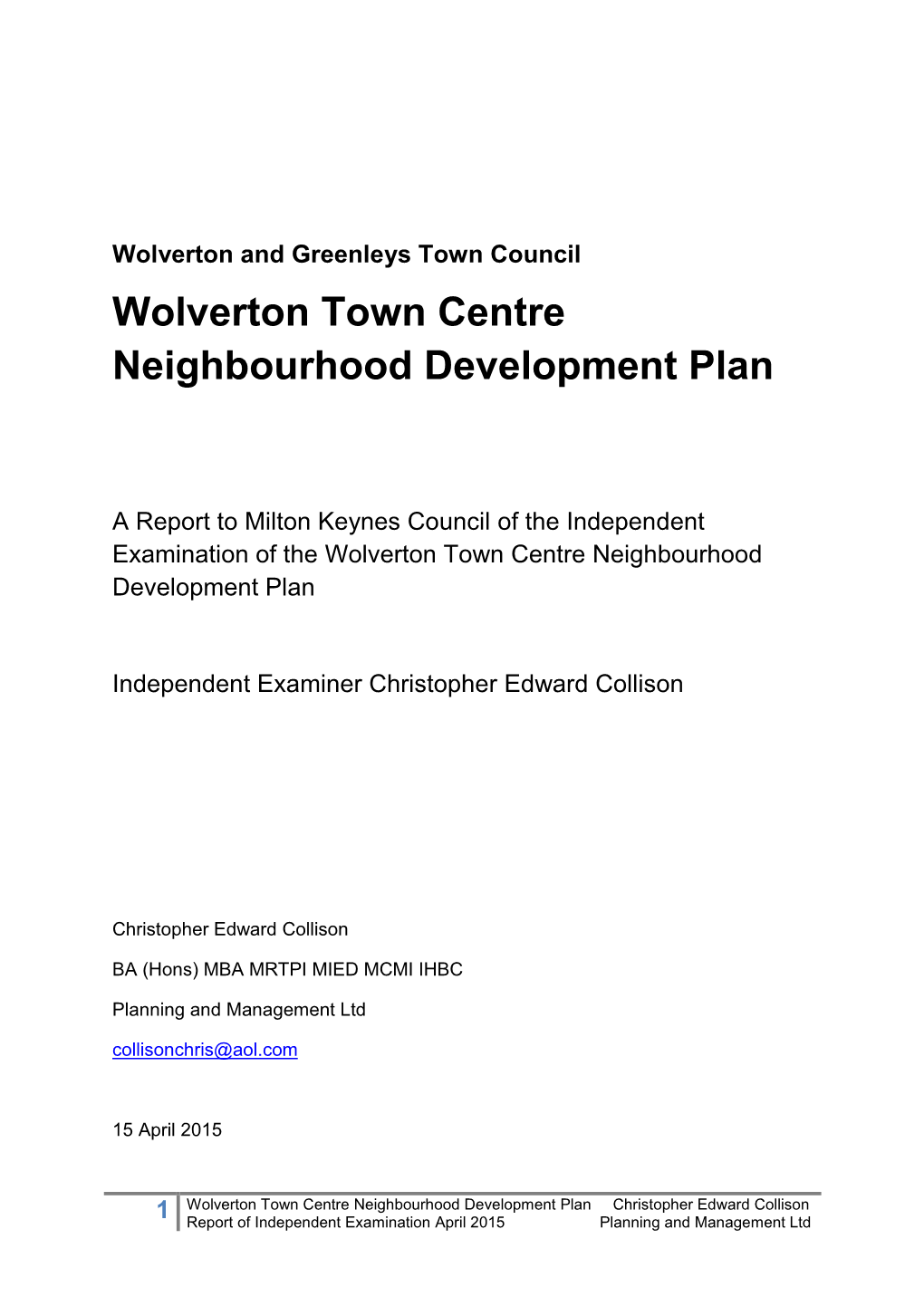 Wolverton Town Centre Neighbourhood Development Plan