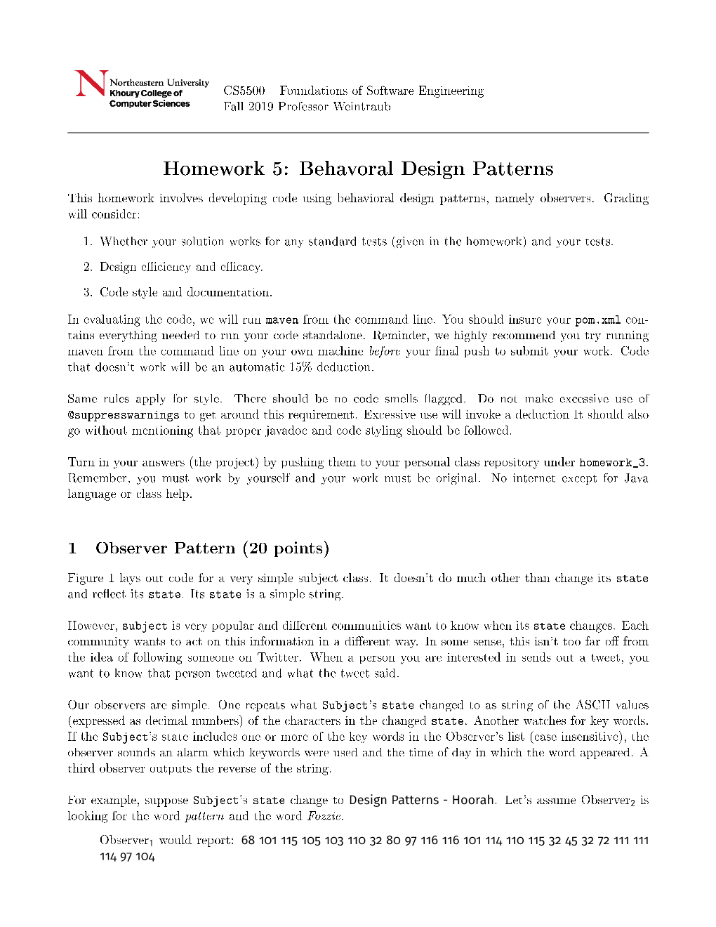 Homework 5: Behavoral Design Patterns