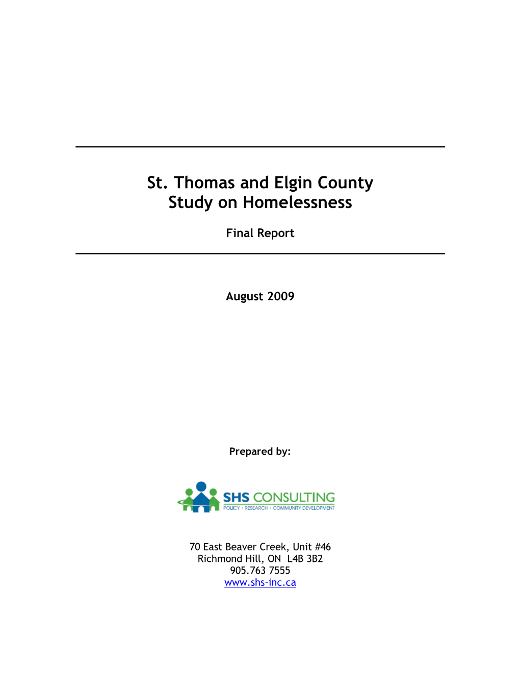 St. Thomas and Elgin County Study on Homelessness