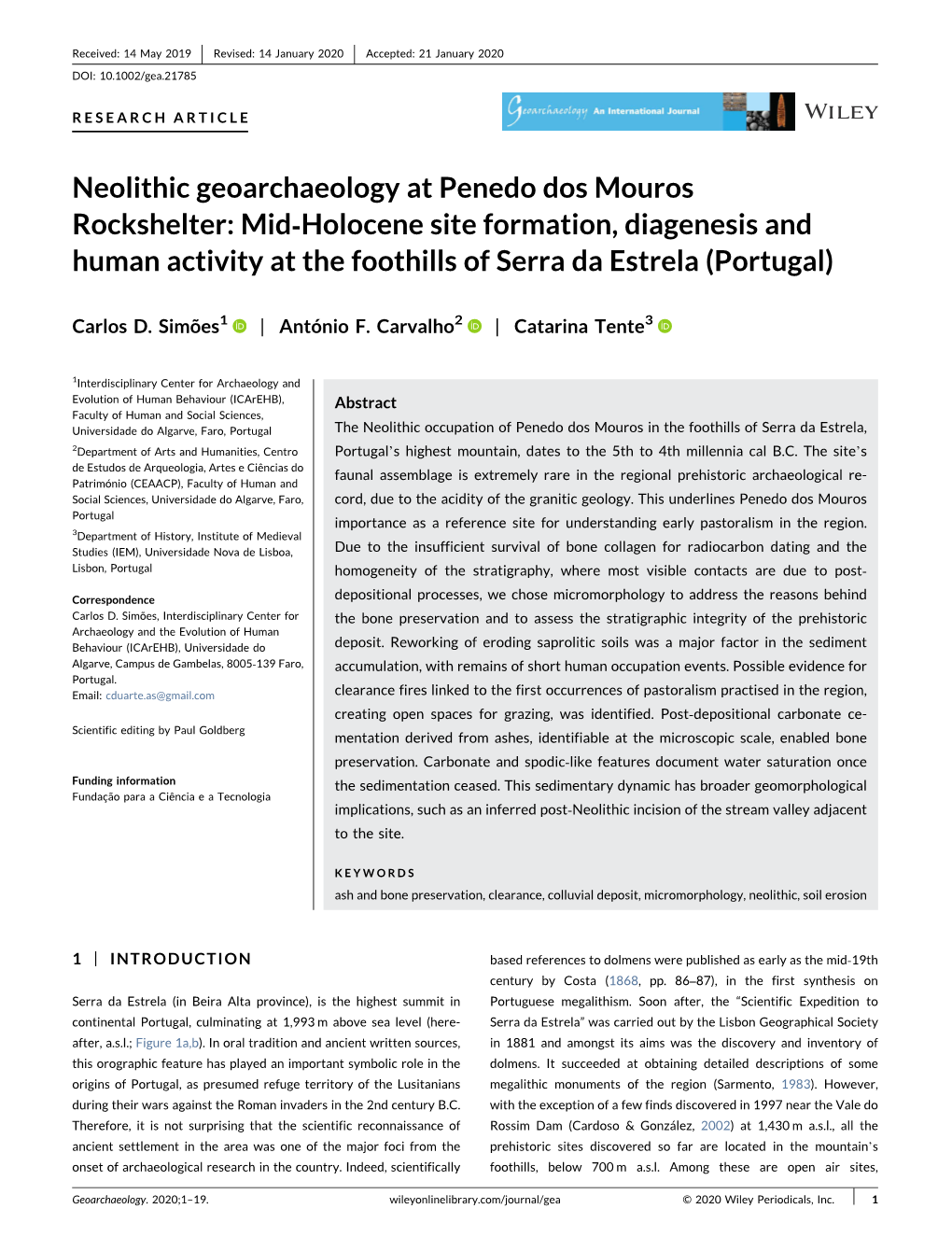 Neolithic Geoarchaeology at Penedo Dos Mouros Rockshelter: Mid‐Holocene Site Formation, Diagenesis and Human Activity at the Foothills of Serra Da Estrela (Portugal)