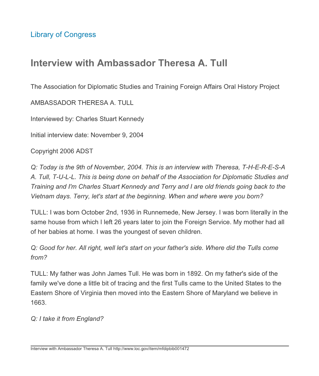 Interview with Ambassador Theresa A. Tull