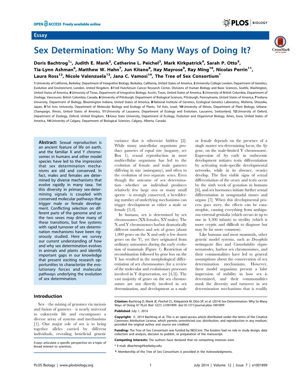 Sex Determination: Why So Many Ways of Doing It?