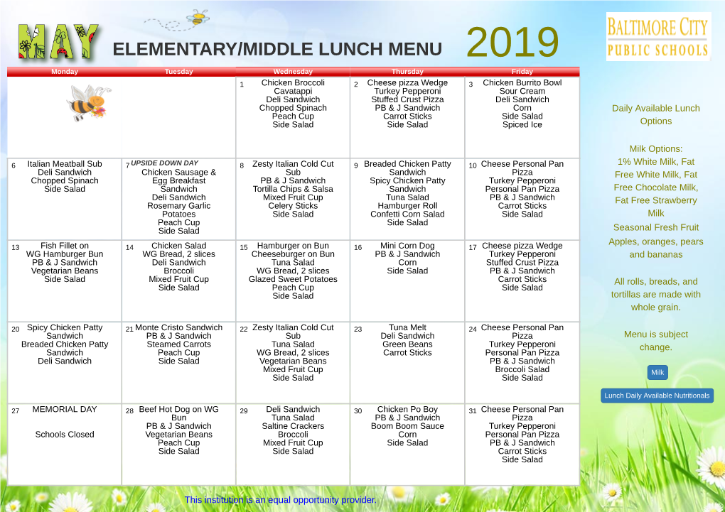 Elementary/Middle Lunch Menu