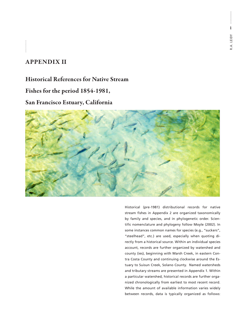 Appendix Ii Historical References for Native Stream Fishes for the Period 1854-1981, San Francisco Estuary, California