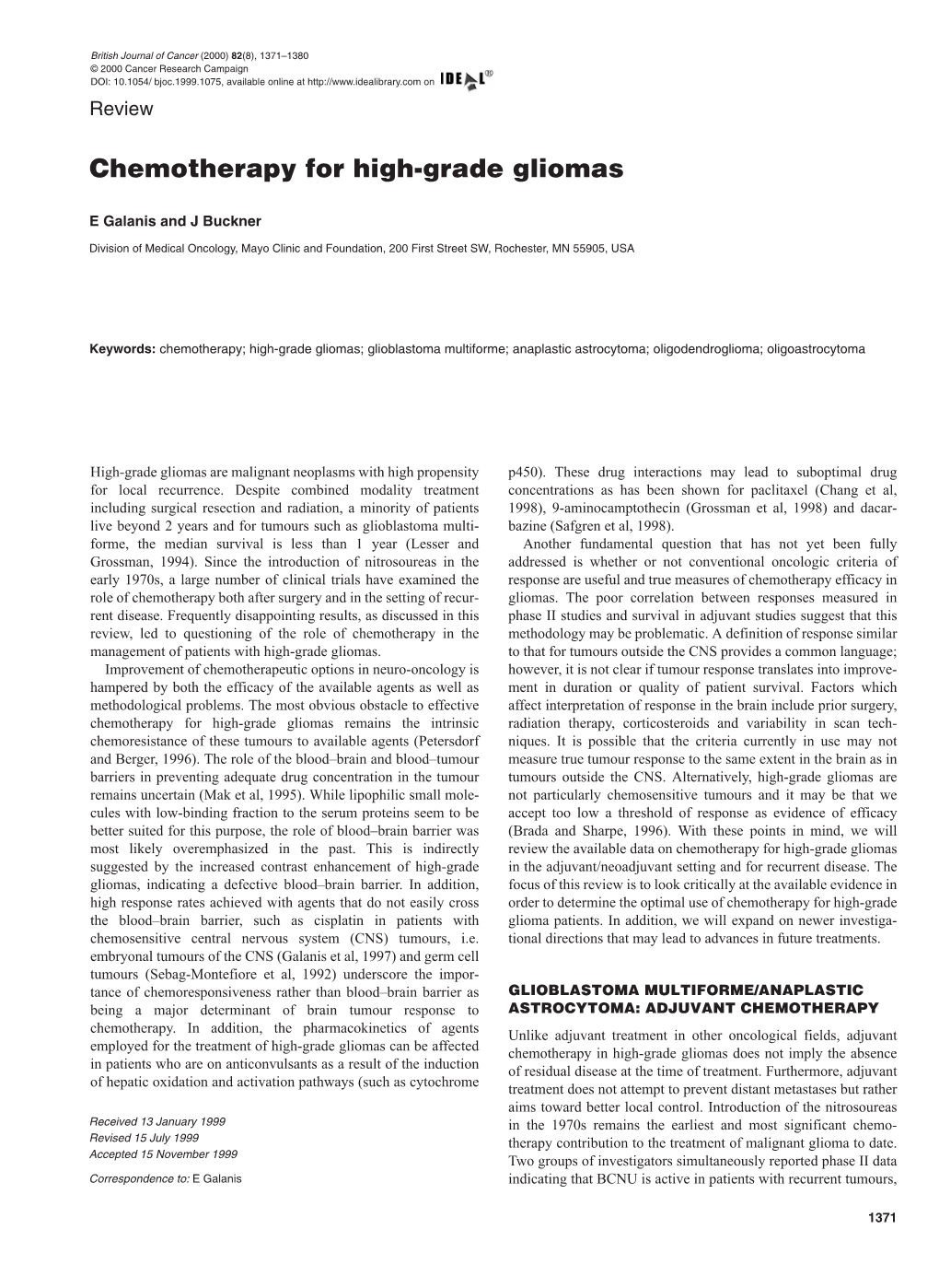 Chemotherapy for High-Grade Gliomas