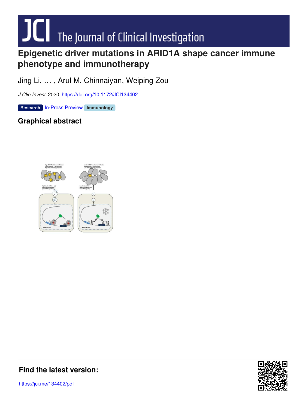 Epigenetic Driver Mutations in ARID1A Shape Cancer Immune Phenotype and Immunotherapy