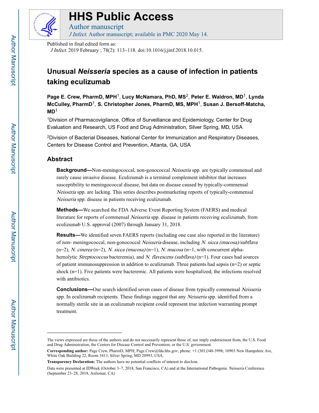 Unusual Neisseria Species As a Cause of Infection in Patients Taking Eculizumab