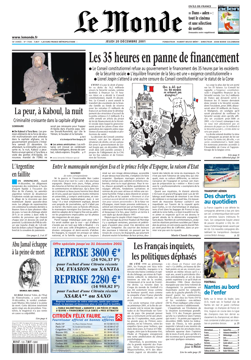 LE MONDE/PAGES&lt;UNE&gt;