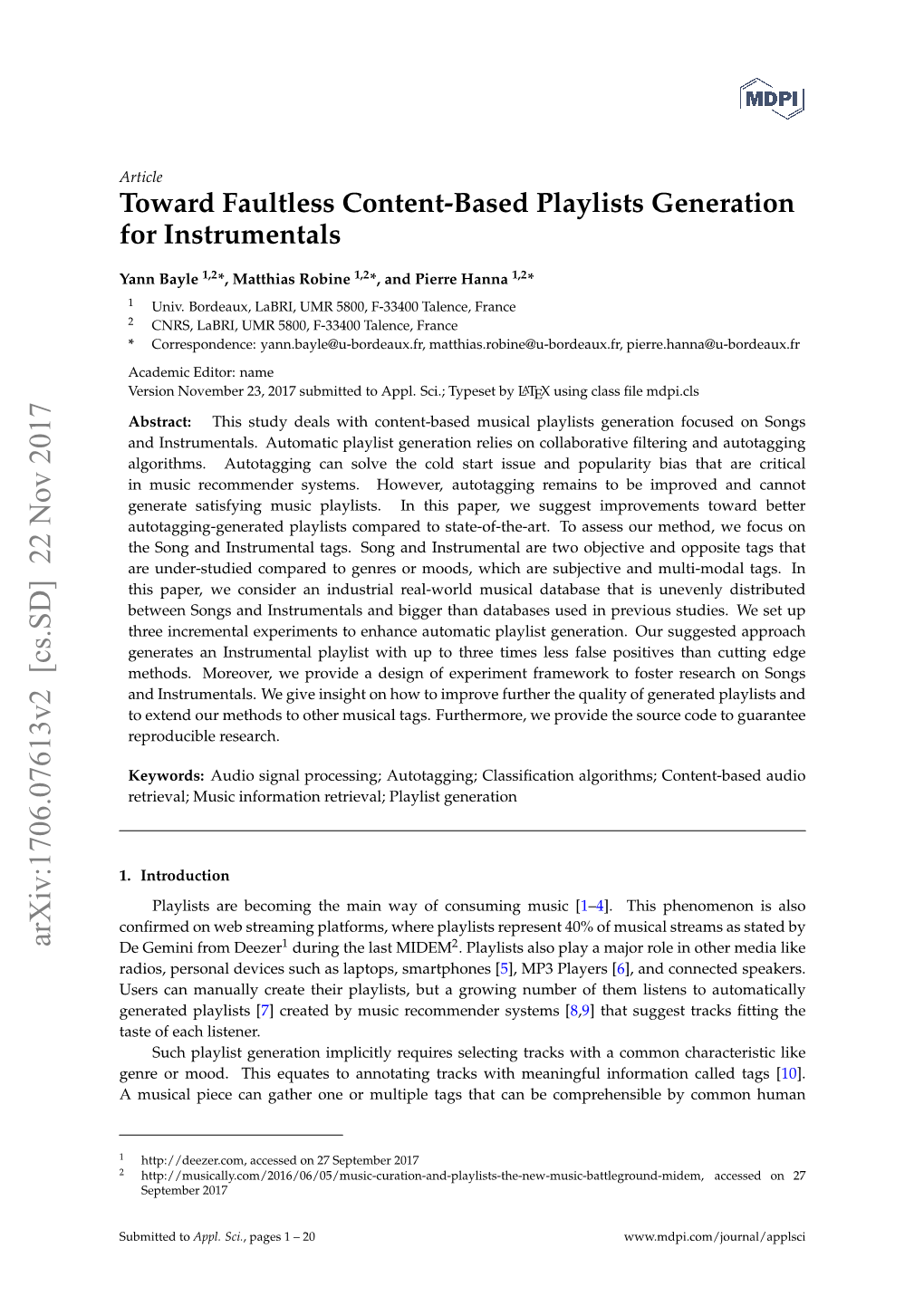 Toward Faultless Content-Based Playlists Generation for Instrumentals