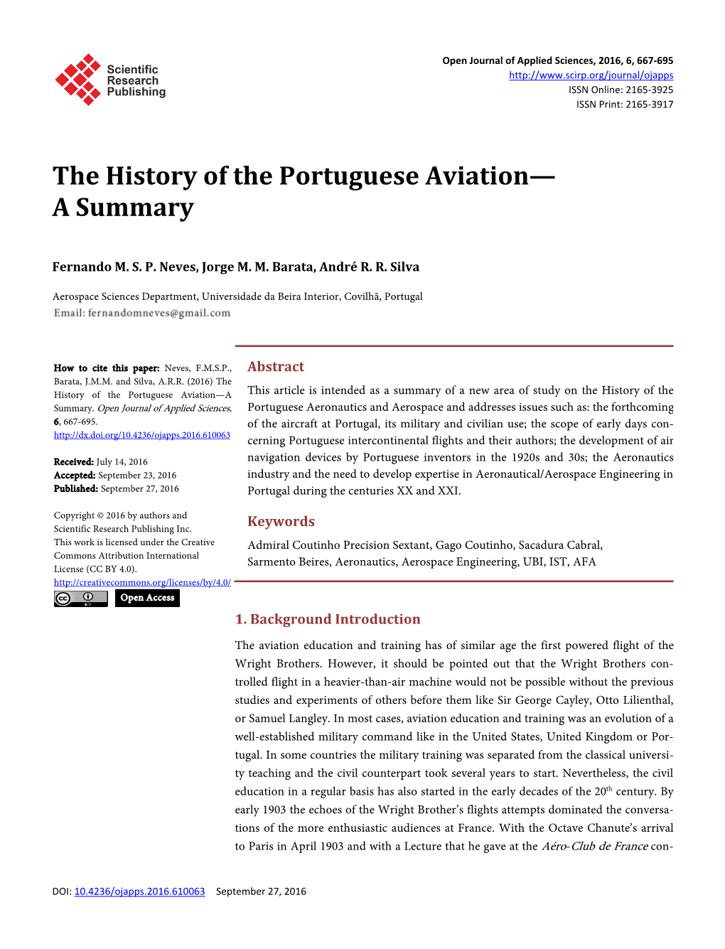 The History of the Portuguese Aviation—A Summary