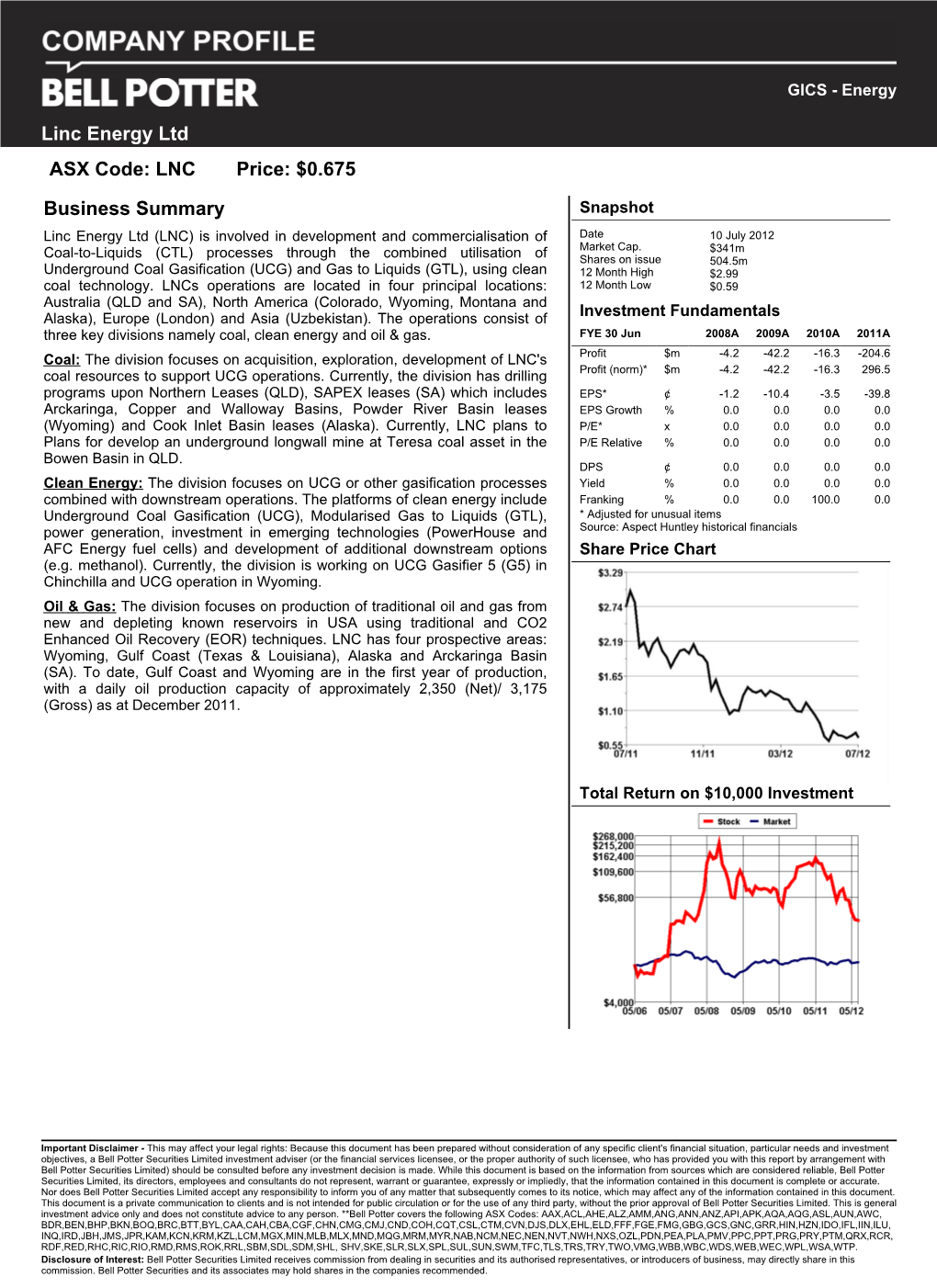 Linc Energy Ltd ASX Code: LNC Price: $0.675